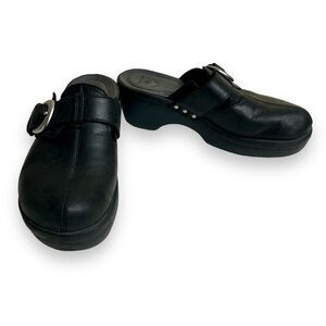 Crocs Cobbler Buckle Black Leather Mule Clog Slip On Women 7 Monk Strap Comfort